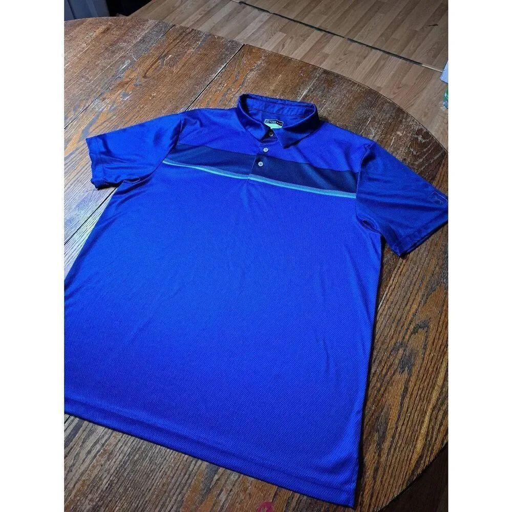 XXL PGA Tour Pro Series Blue Black 3 Button Short Sleeve Polo Shirt Golf Casual
